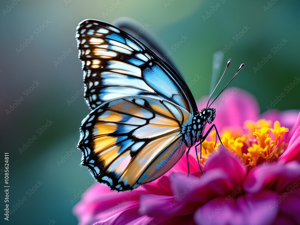 Fototapeta premium A macro shot of a butterfly wing, revealing the intricate, abstract patterns and colors.
