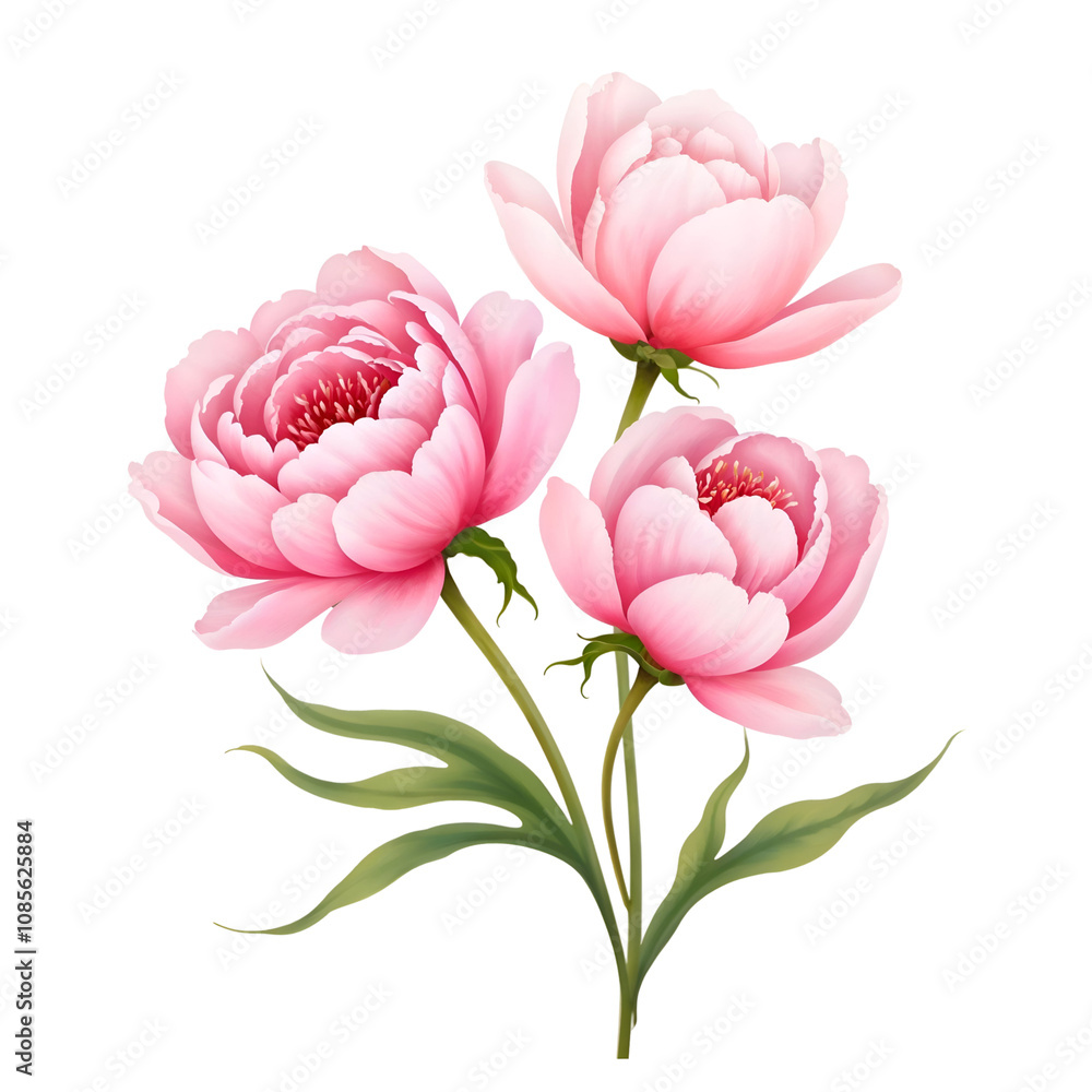 Obraz premium Elegant Pink Peonies on transparent Background in Full Bloom
