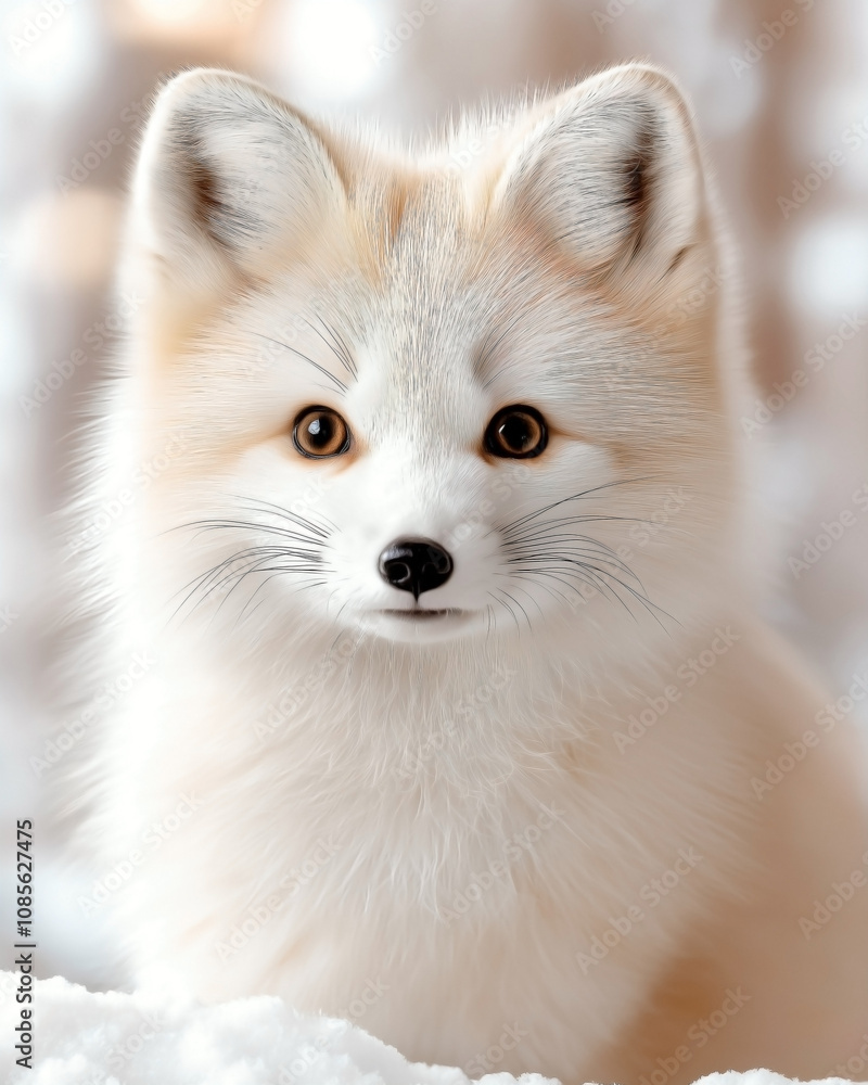 an arctic fox with thick fluffy white fur, isolated on a solid light beige background, an arctic fox with thick fluffy white fur, isolated on a solid light beige background,