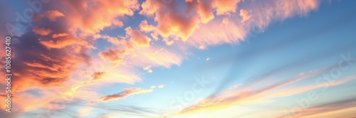 Pastel-colored clouds fill a vast sky