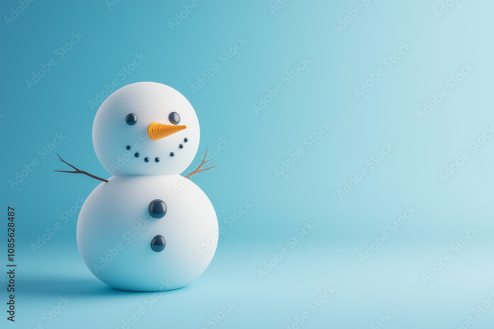 Solitary 3D snowman with a carrot nose and coal eyes isolated Solitary 3D snowman with a carrot nose and coal eyes isolated