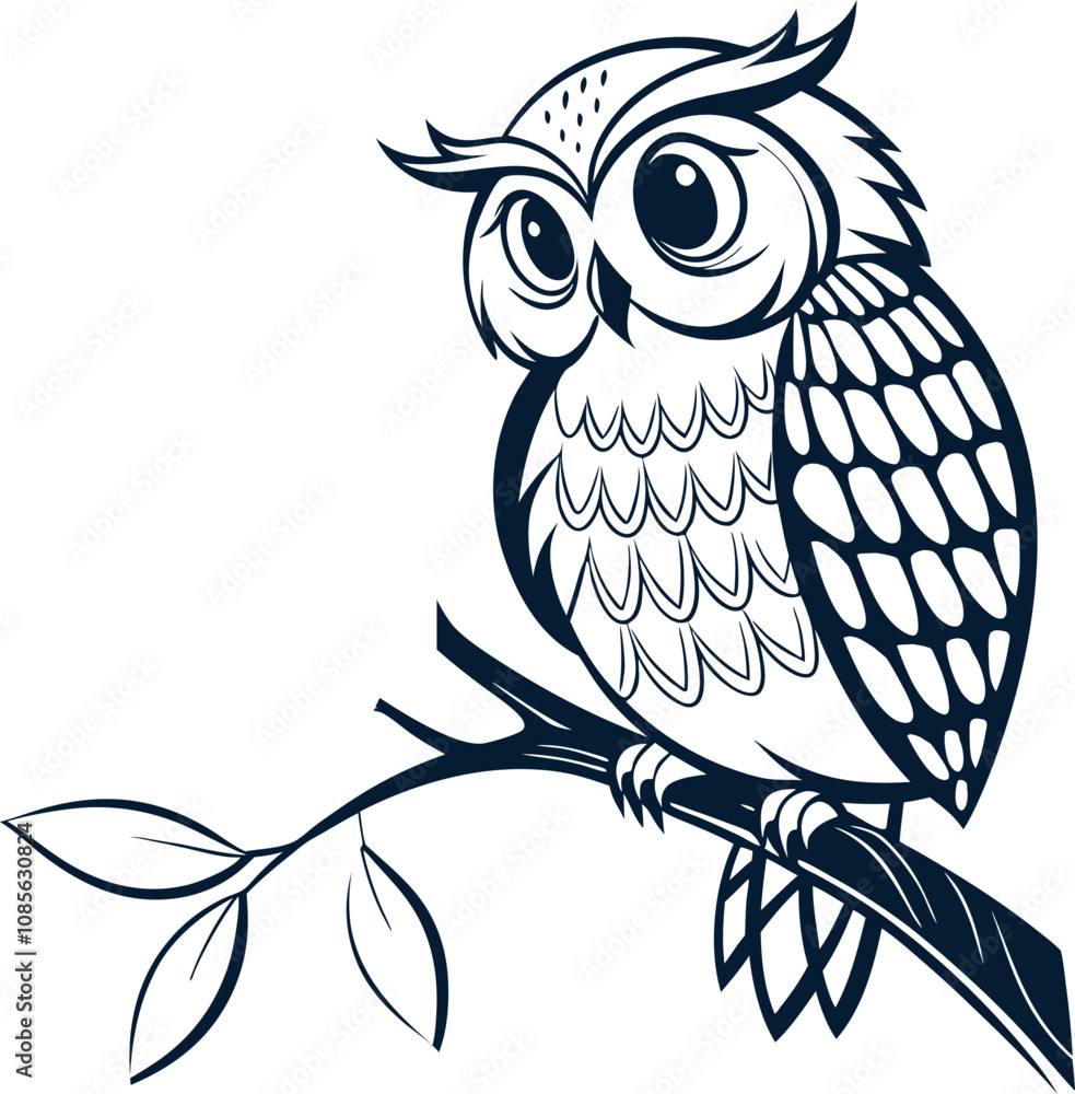 Obraz premium Owl, Owl on a tree branch silhouette vector art illustration eps 