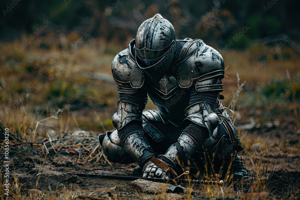 A fantastic royal knight in armor guards the castle chambers A fantastic royal knight in armor guards the castle chambers