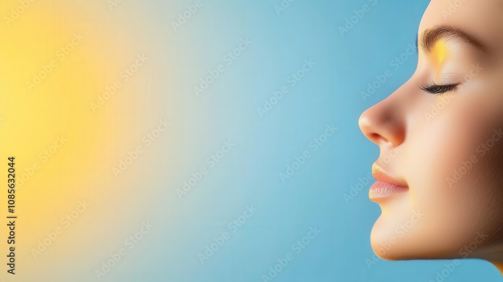 Calm face with soft light around head Calm face with soft light around head