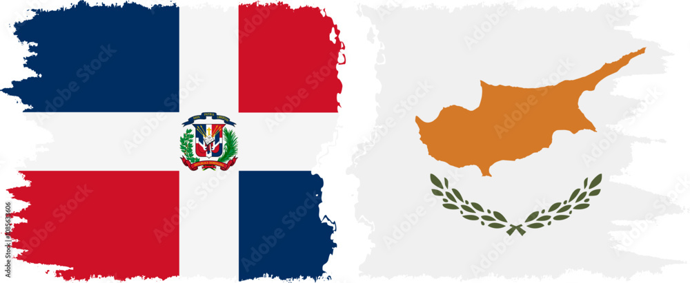 Fototapeta premium Cyprus and Dominican Republic grunge flags connection, vector