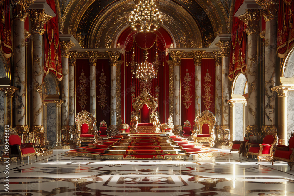 Fantastically throne of power of king or queen in throne room Fantastically throne of power of king or queen in throne room