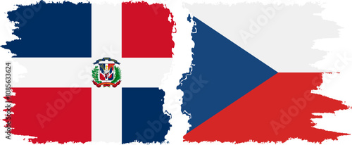 Czech and Dominican Republic grunge flags connection, vector