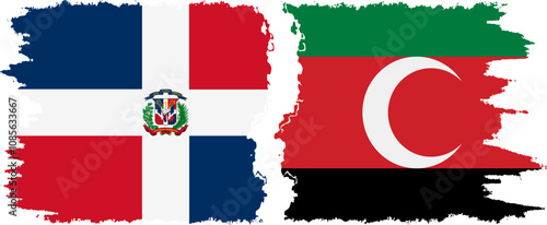 Darfur and Dominican Republic grunge flags connection, vector photo