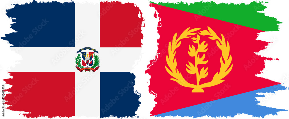 Fototapeta premium Eritrea and Dominican Republic grunge flags connection, vector