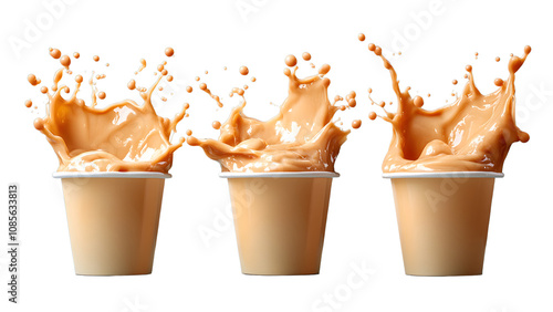 ดีไซCaramel sauce splash isolated on white background with clipping path