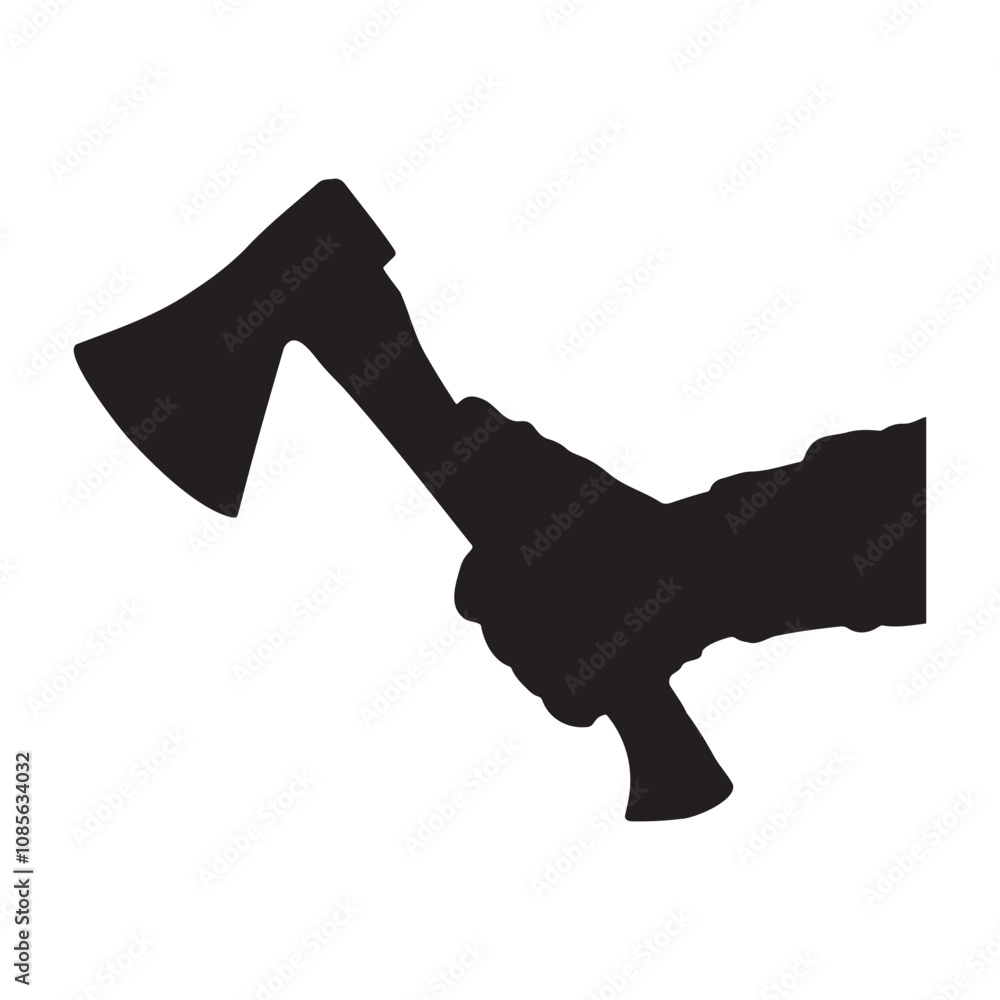 Small Camping Hatchet Axe in Hand Silhouette Vector Illustration Small Camping Hatchet Axe in Hand Silhouette Vector Illustration