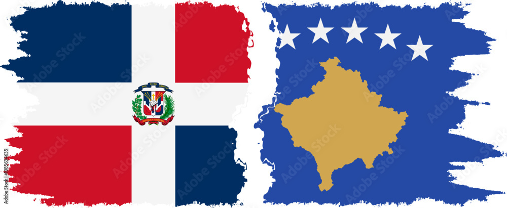 Obraz premium Kosovo and Dominican Republic grunge flags connection, vector