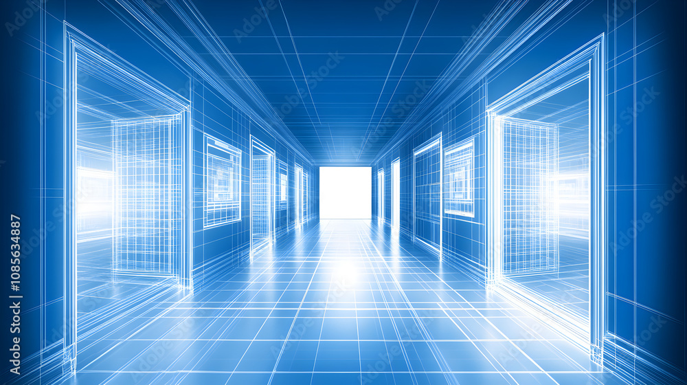 blue corridor in building blue corridor in building