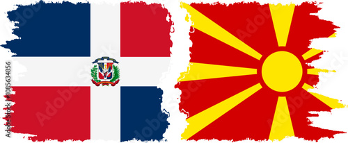 Northern Macedonia and Dominican Republic grunge flags connection, vector