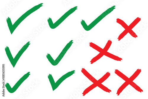 Doodle hand drawn chalk check mark set. Charcoal pencil checklist icons, sketch checkboxes, tick and cross symbols. Crayon checkmark element. Vector Set of Hand drawn Charcoal elements for notes.