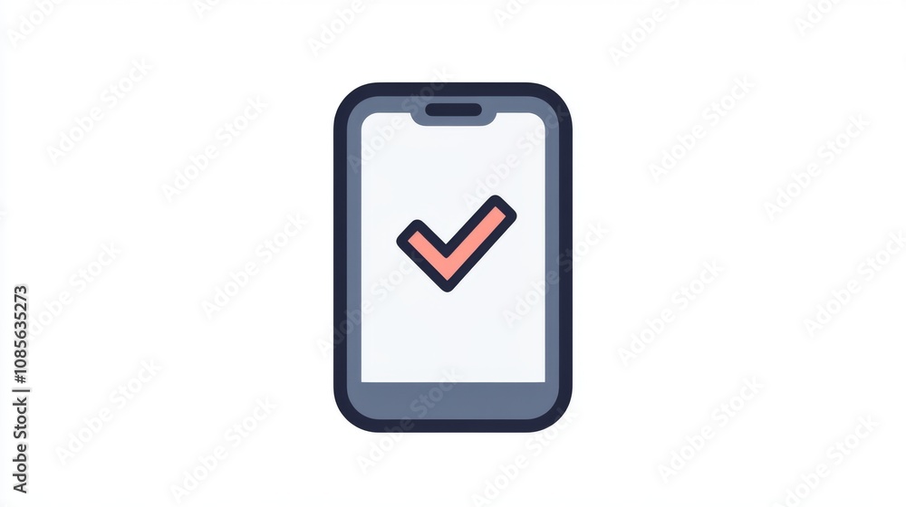 Checkmark in a smartphone outline on white background Checkmark in a smartphone outline on white background