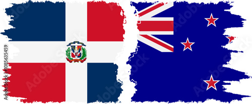 New Zealand and Dominican Republic grunge flags connection, vector