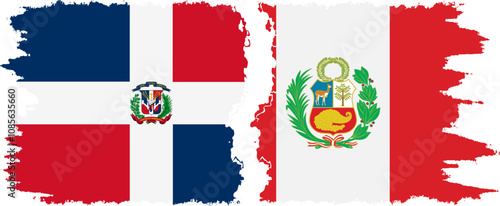 Peru and Dominican Republic grunge flags connection, vector