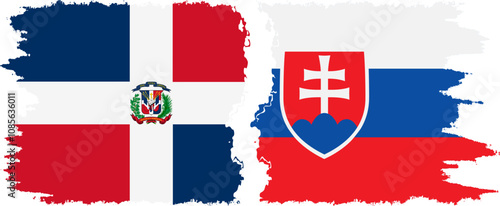 Photography Slovakia and Dominican Republic grunge flags connection, vector