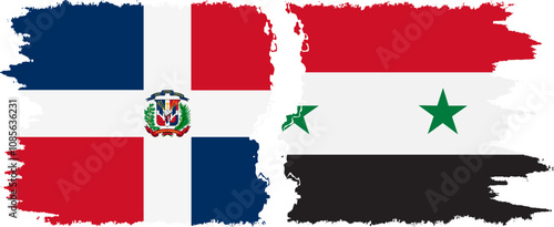 Syria and Dominican Republic grunge flags connection, vector