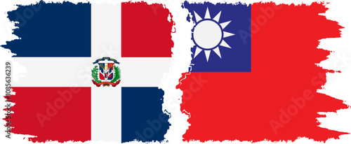 Taiwan and Dominican Republic grunge flags connection, vector