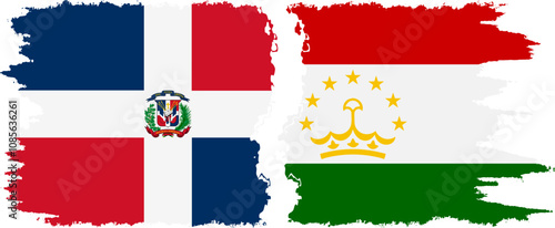 Tajikistan and Dominican Republic grunge flags connection, vector