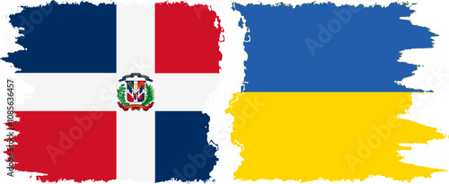 Ukraine and Dominican Republic grunge flags connection, vector