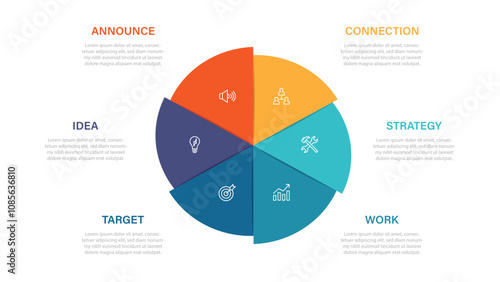 Pie Chart Glassmorphism Infographic Template With 6 Options, Steps, Parts, Segments. Vector Illustration For Business Financial Report