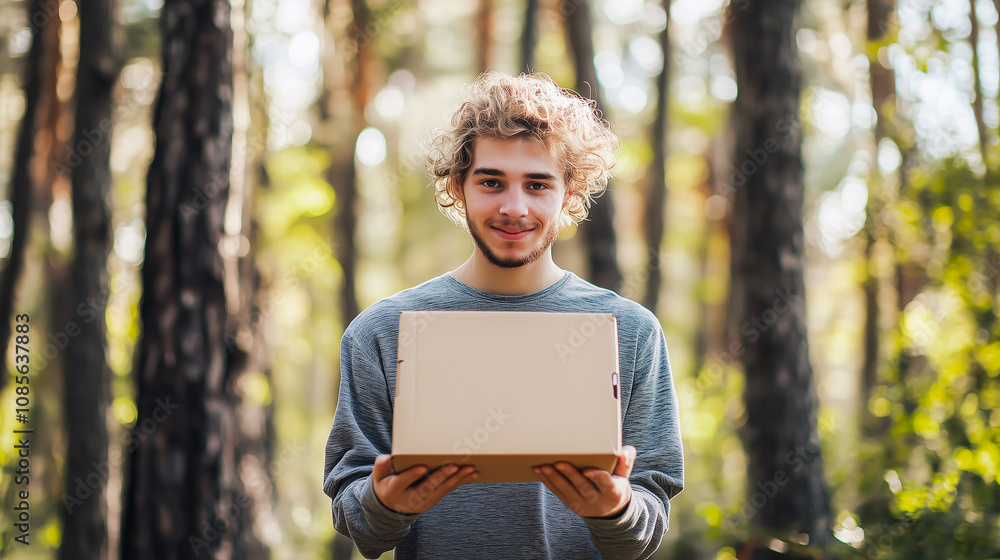 Man is holding a cardboard box Man is holding a cardboard box