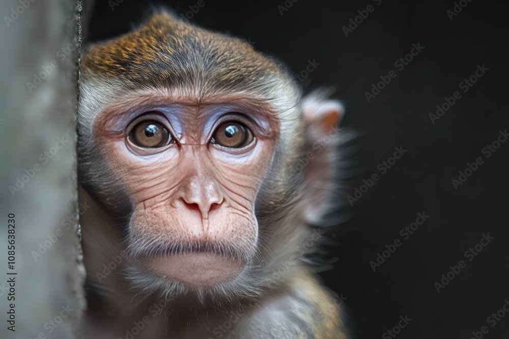 Obraz premium Southern pig-tailed macaque portrait. Beautiful simple AI generated image