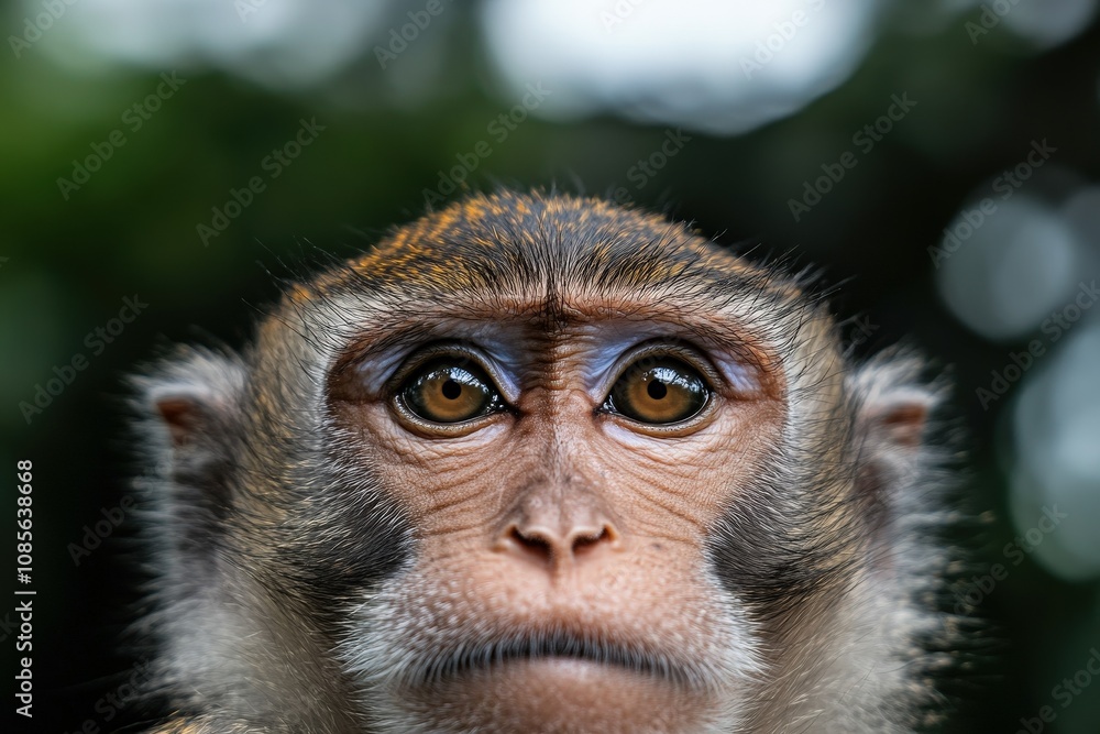 Obraz premium Chimpanzee portrait on dark background, close-up. Generative AI. Beautiful simple AI generated image