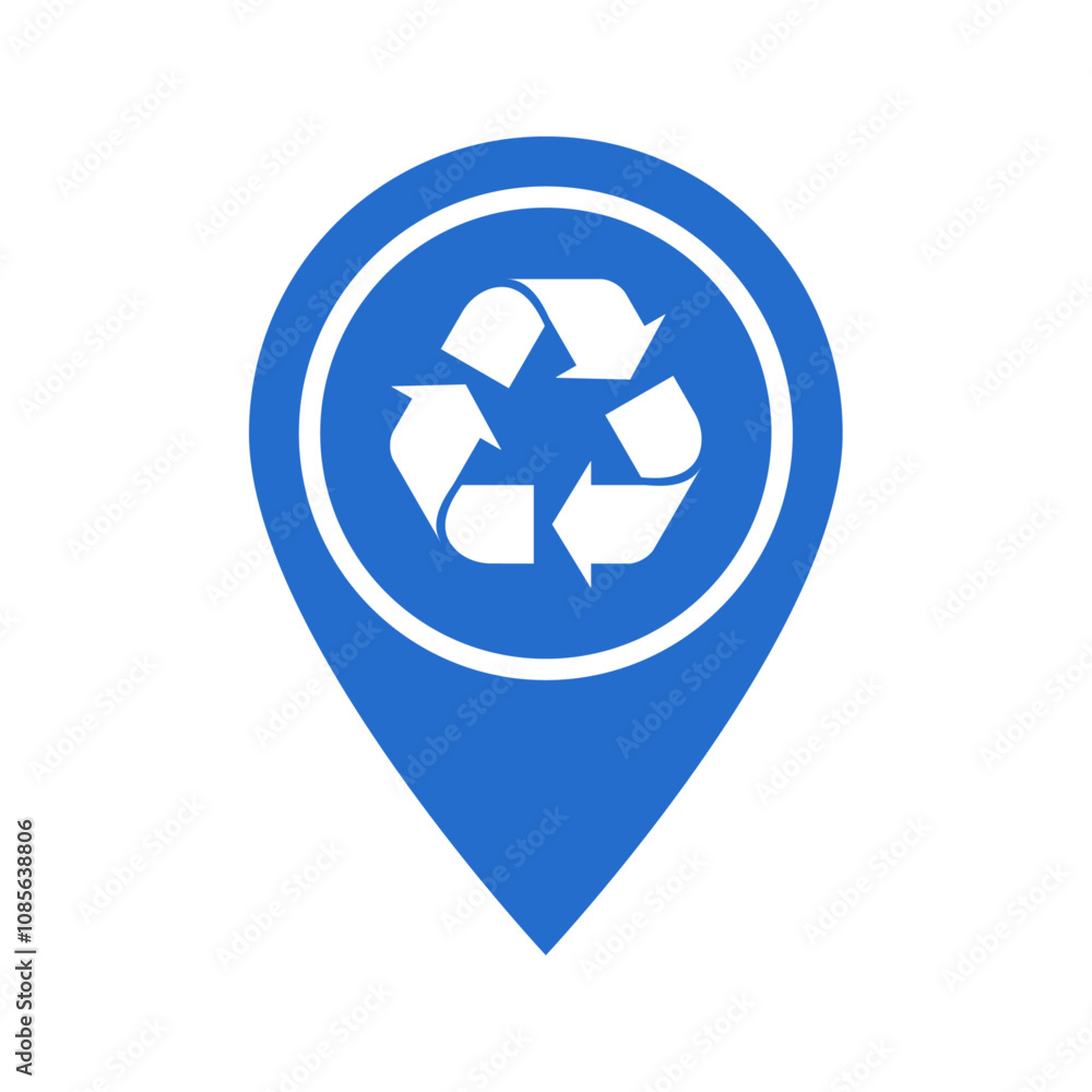 Blue recycle location icon for paper waste Blue recycle location icon for paper waste