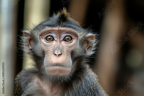 Southern pig-tailed macaque portrait. Beautiful simple AI generated image