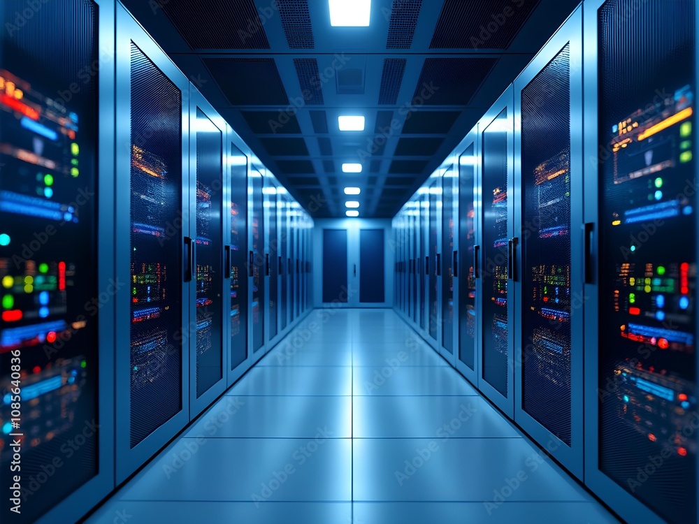 Advance data center, data storage, computing power, AI computing, computer. Blue ambient light. Advance data center, data storage, computing power, AI computing, computer. Blue ambient light.