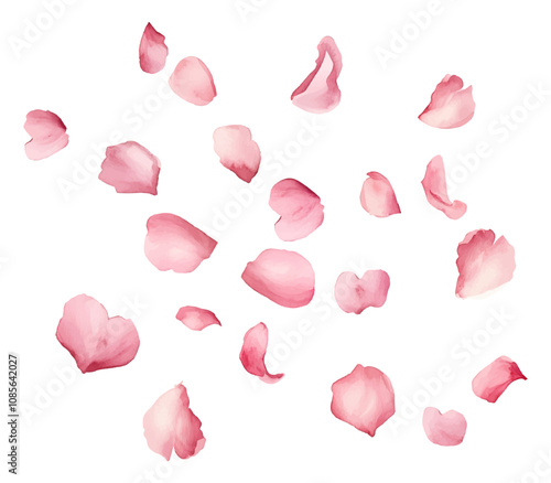 Watercolor pink sakura petals png. Sakura petals flying in the air png. Spring and blossom concept. Vector illustration.