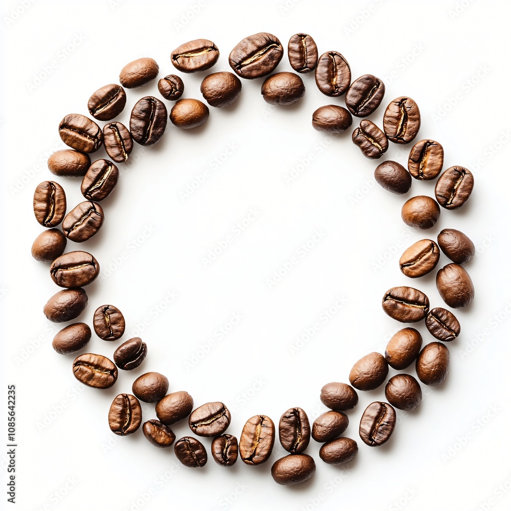 Coffee Beans Circle Frame Roasted Coffee White Background Coffee Beans Circle Frame Roasted Coffee White Background