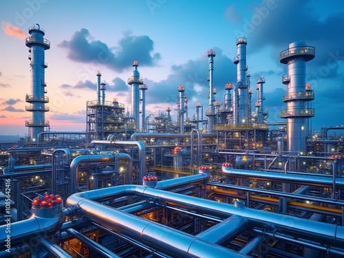 Petrochemical process plant with tall distillation column and complicated metal pipeline network