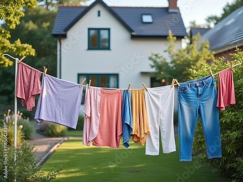 Drying clothes on a rack outside the house during a sunny day