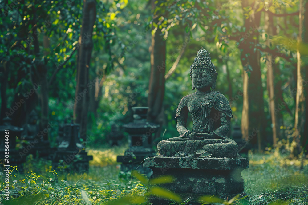 Beautiful greeting card with ancient statue great Buddha to bright holiday composition Beautiful greeting card with ancient statue great Buddha to bright holiday composition