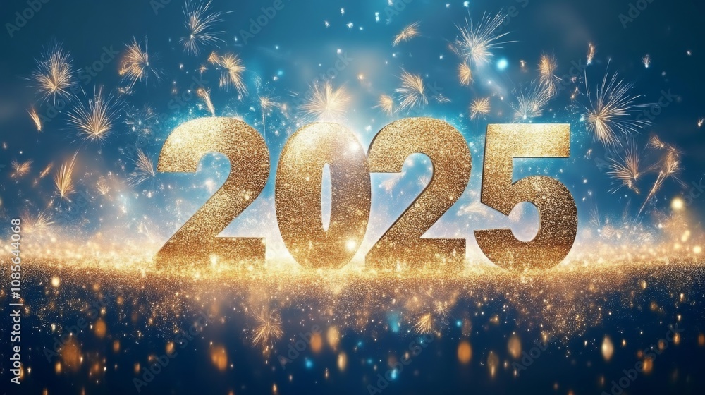Happy New Year 2025: Golden Fireworks and Sparkling Celebration Happy New Year 2025: Golden Fireworks and Sparkling Celebration
