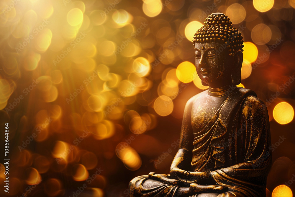 Greeting card with ancient statue great Buddha on holiday composition Greeting card with ancient statue great Buddha on holiday composition