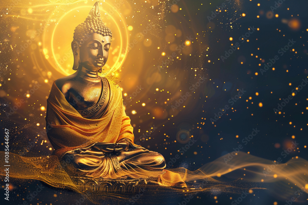 Greeting card with ancient statue great Buddha on holiday composition Greeting card with ancient statue great Buddha on holiday composition