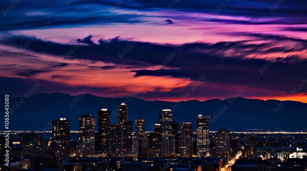 Fototapeta premium city ​​panorama under beautiful twilight sky