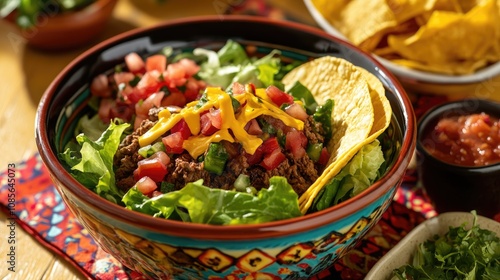 Colorful Bowl of Fresh Taco Salad with Ingredients
