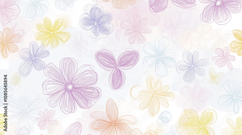 Pastel Floral Sketch: Delicate Flower Pattern Design Pastel Floral Sketch: Delicate Flower Pattern Design