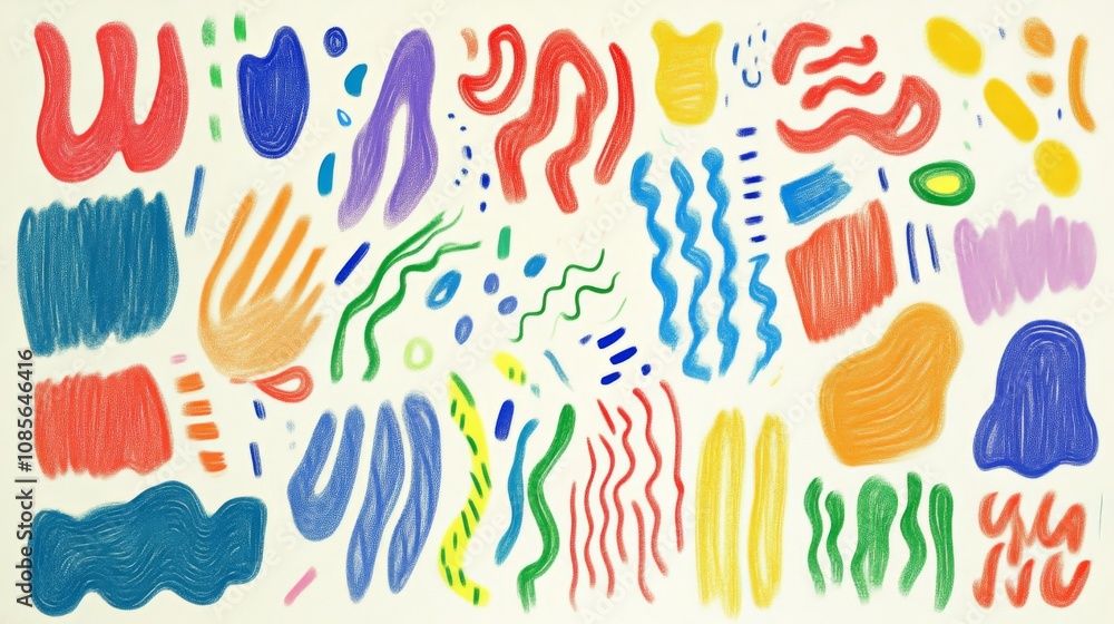 Obraz premium Colorful Abstract Shapes Hand Drawn Art Print