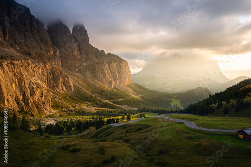 View of the Dolomites from Gardena Pass, Italy