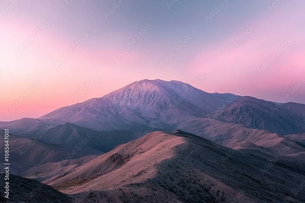 Fototapeta premium Foggy mountain forest scene with wide-angle perspective. Beautiful simple AI generated image