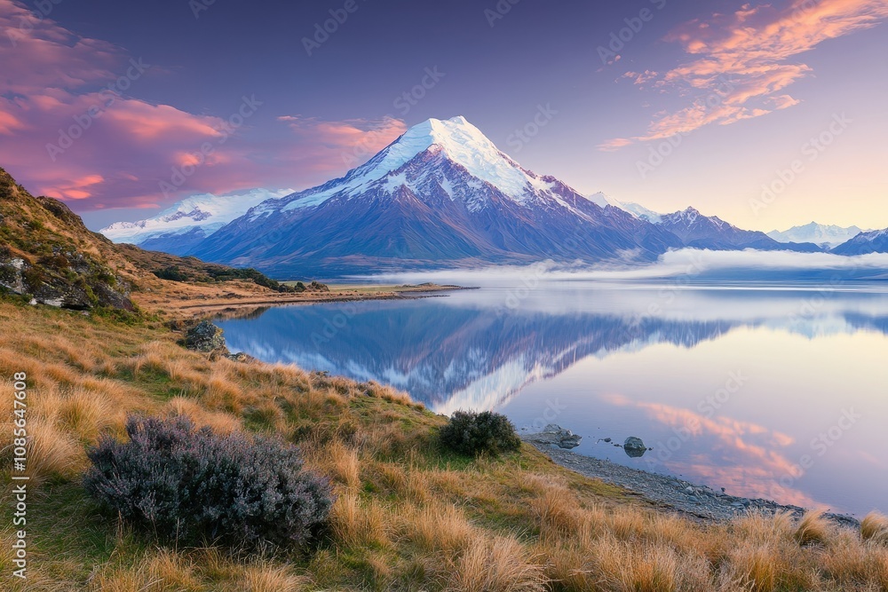 View of beautiful moody landscape in the Alps - generative ai. Beautiful simple AI generated image View of beautiful moody landscape in the Alps - generative ai. Beautiful simple AI generated image