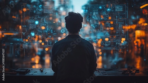 Wallpaper Mural Ethical hacker working remotely holographic screens displaying secure data visualized cybersecurity threats encrypted connections being analyzed Torontodigital.ca